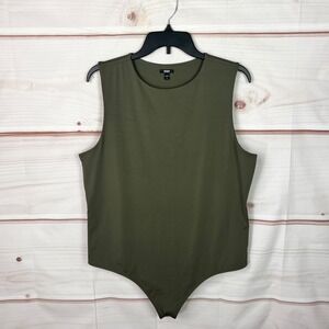 Express Top Womens XL Green Bodysuit Body Contour Sleeveless Double Knit Solid